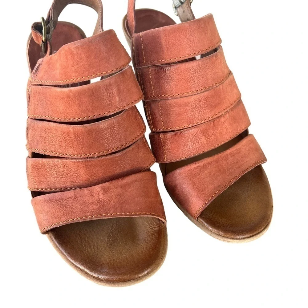 Miz Mooz Kenmare Leather Wedge Slingback Sandal Rust Brown EU 37 US 6.5/7 GUC